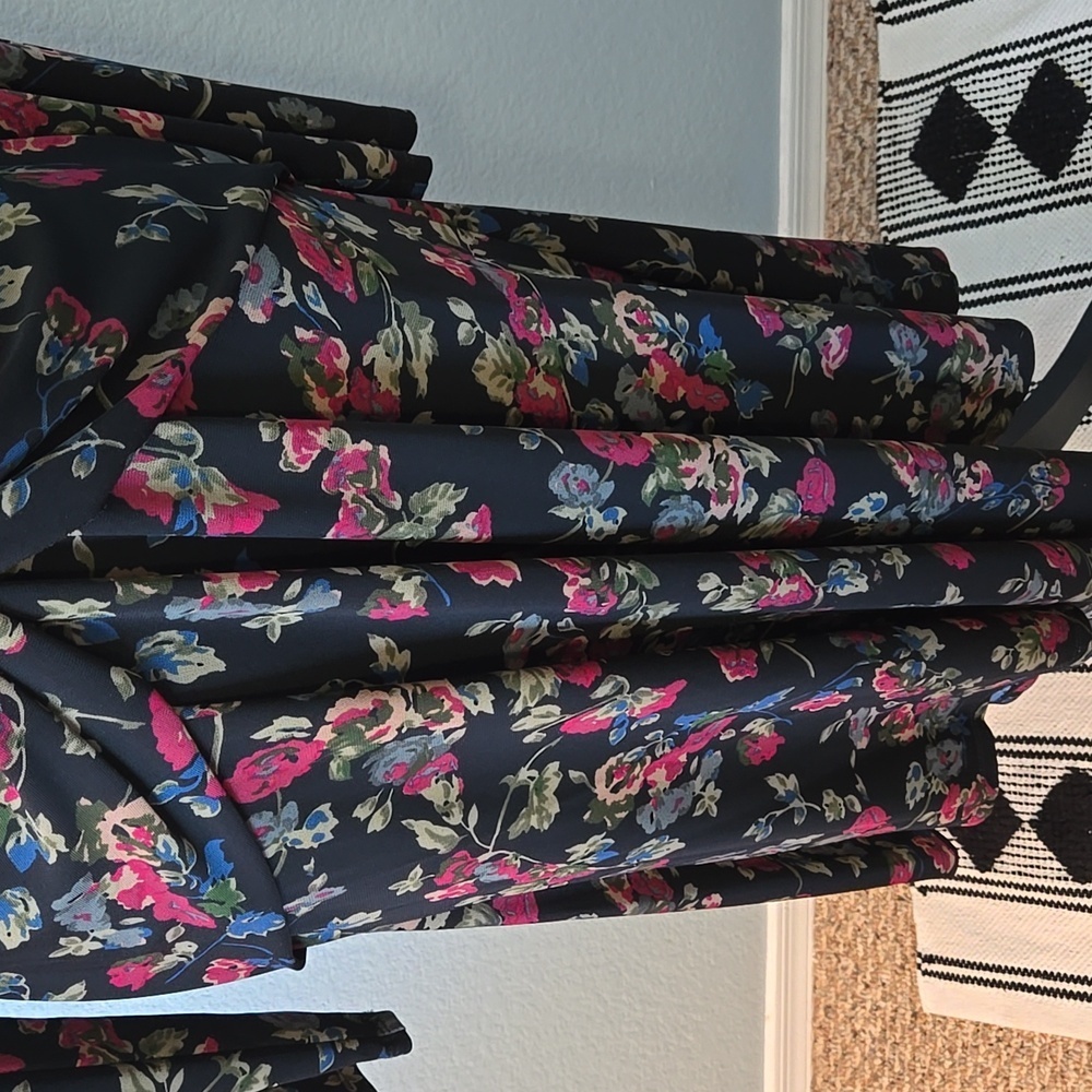 RALPH LAUREN BLACK LABEL Floral Surplice Midi Jersey Dress Sz 12 Vneck - Picture 5 of 14
